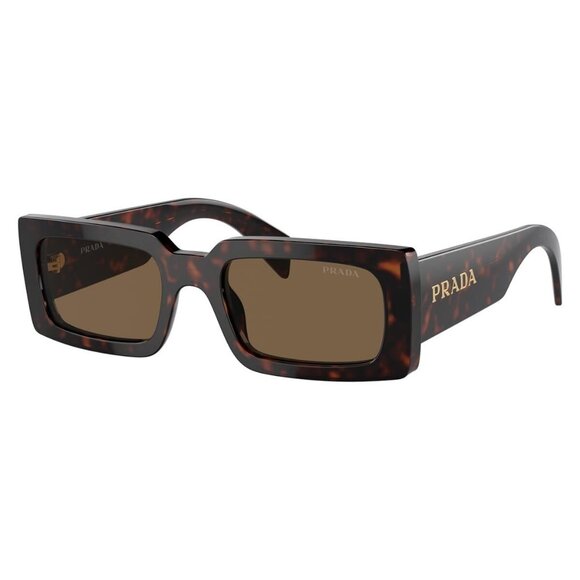 New PRADA Havana Polarised Rectangle SPR A07 16N-5Y1 Sunglasses Women - Picture 1 of 6
